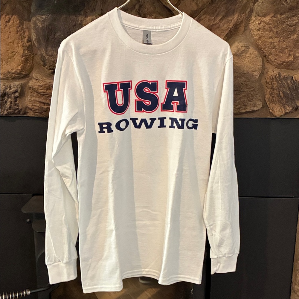 Gildan White USA Rowing Long Sleeve Tee